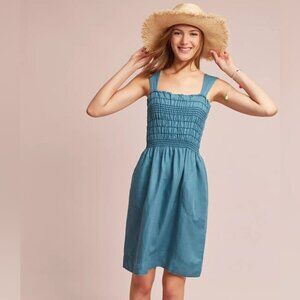 Anthropologie Maeve Carlie Blue Smocked Dress size XS